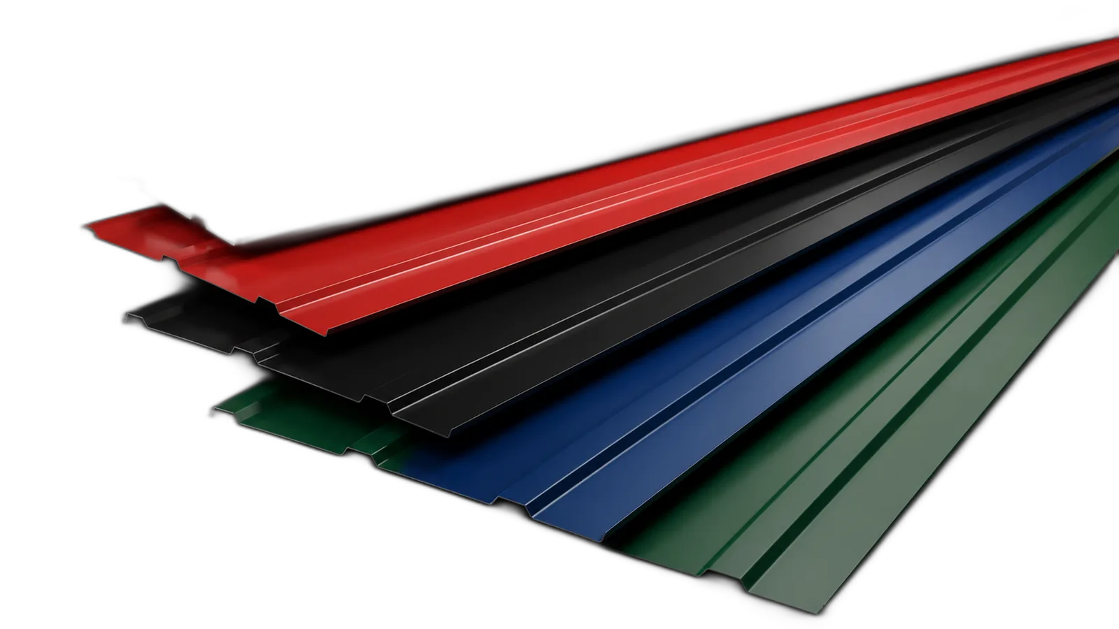 Telhas TP40 em cinco cores diferentes: branco, vermelho, preto, azul e verde